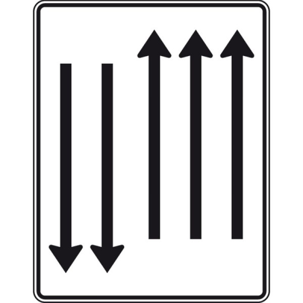 Stein HGS Fahrstreifentafel mit Gegenverkehr, dreistreifig in Fahrtrichtung, zweistreifig in Gegenrichtung, Nr. 522-34, RA2/Alform, ohne Entfernungsangabe, 1600x1250mm, 522-34-122