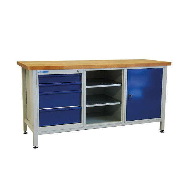 ADB Werkbank 1 Regalteil + 4 Schubladen + 1 Tür, 1700x600x840 mm, Farbe Werktisch: lichtgrau, RAL 7035, Farbe Tür/Schubladen: Lichtblau (RAL 5012), 42736