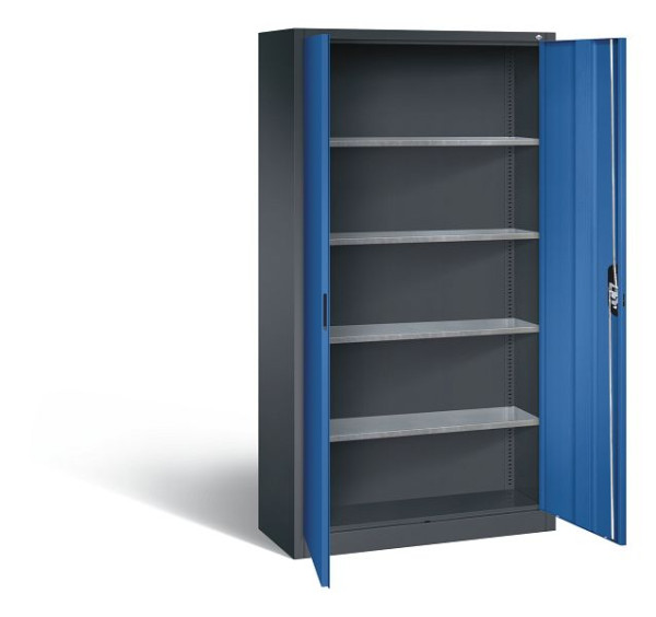 C+P Magazinschrank Serie 13, H1980xB1000xT420mm, Farbe: Schwarzgrau / Enzianblau, Muldengriff, 133144-20 S10250