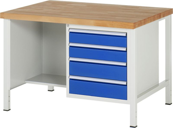 RAU Werkbank Serie 8000 - Gestell-Bauweise (Schweißgestell), 4 x Schublade, 1 x Fachboden, 1250x840x900 mm, 03-8463A2-129B4S.11