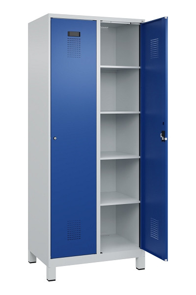 C+P Wäsche-Spind Evolo PLUS, mit Füßen, 2 Abteile, 1950x800x500mm, 7035/5010, Verschluss Zylinderschloss, Ablageböden 8, 049010-22B S10033