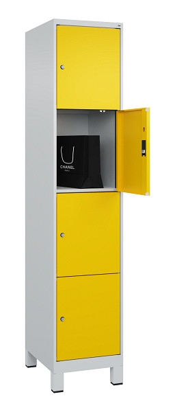 C+P Schließfachschrank Evolo PLUS, mit Füßen, 4 Fächer, 1950x400x500mm, 7035/10, Frontfarbe RAL 1023 Verkehrsgelb, 049010-124 S10001