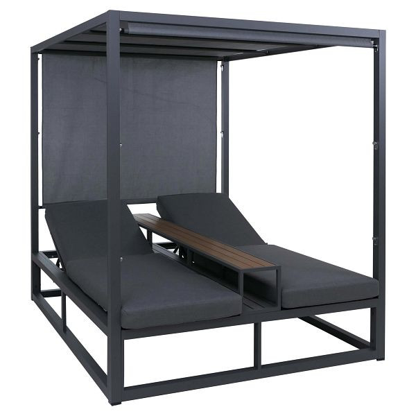 Mendler Alu Lounge-Gartenliege HWC-P81, Sonnenliege Daybed, 10cm-Polster 220g/m² 196x165x196cm, dunkelgrau, Polster dunkelgrau, 120106
