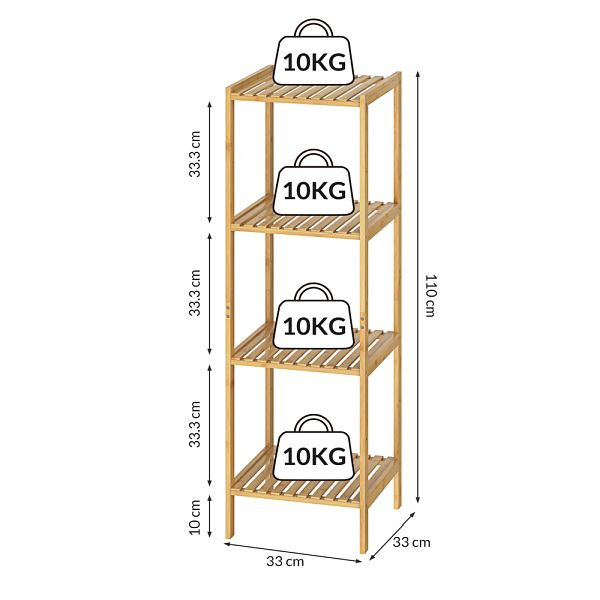 casaria Standregal Bambus 110x33x33cm, Badezimmer, 107917