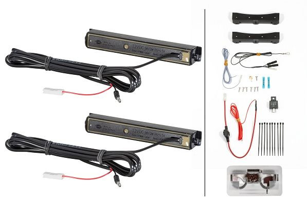 HELLA LED-Tagfahrleuchtensatz, LEDayLine Zero, 12V, rechteckig, Anbau, ECE-R7/E24 5875/ECE-R87, glasklar, 1000mm, Fahrzeugfront, Set, 2PT 980 970-821