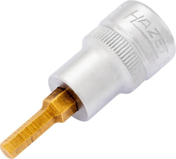 Hazet Schraubendreher-Steckschlüsseleinsatz, Vierkant hohl 10 mm, Innen-Sechskant Profil, 4 mm, extrakurz Mit Rändelung, 8801K-4