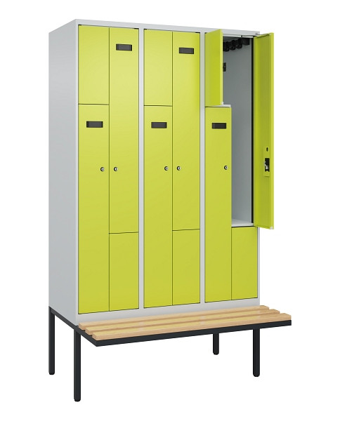 C+P Z-Spind Evolo PLUS, Bank, 6 Fächer, 2120x1200x815mm, 7035/0024, Zylinderschloss, Sitzfläche Holz, 0490437-326 S10041