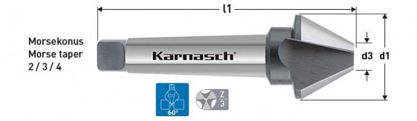 Karnasch Kegelsenker 60°, HSS-XE mit Morsekonus 4, DIN 334 d=80,0mm, 4040350800
