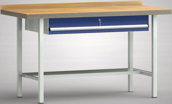 KLW Standard-Werkbank - 1500 x 700 x 900 mm L x T x H (ERGO-Version), Einzelschublade 150 mm Fh-EA, mittig, WS003E-1500M40-E0001