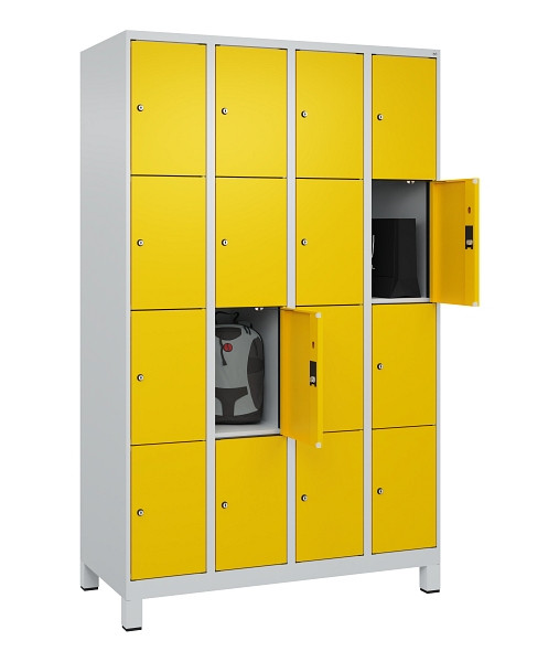 C+P Schließfachschrank Evolo PLUS, mit Füßen, 16 Fächer, 1950x1200x500mm, 7035/1023 Verkehrsgelb, 049010-404 S10001