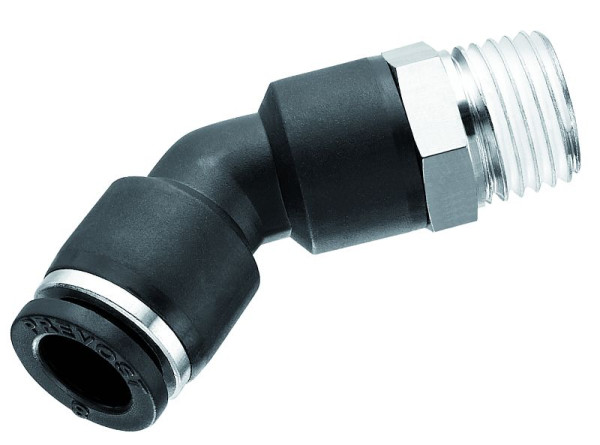 Prevost 135°-Winkelstück mit konischem Außengewinde - RPQ MR, AG BSPT= R 1/8, für Schlauch mit Außen-Ø= 4 mm, VE: 10 Stück, RPQ MR0400