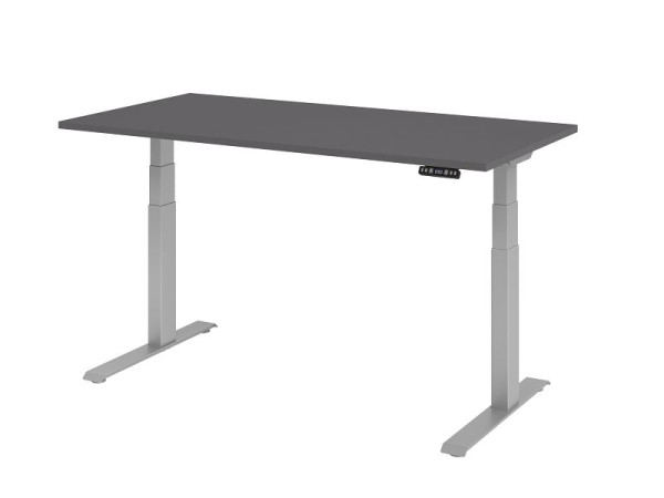 Hammerbacher Schreibtisch XDKB16, 160 x 80 cm, Platte: Graphit, 25 mm dick, ABS-Dickkante, Rechteckform, Silber, VXDKB16/G/S
