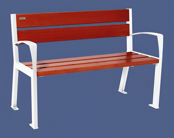 Procity Sitzbank Silaos 5 Holzlatten, 1200 mm, Mit Armlehne, Holz & Stahl, Mahagoni/RAL 9010, 209511.9010.ACAJ