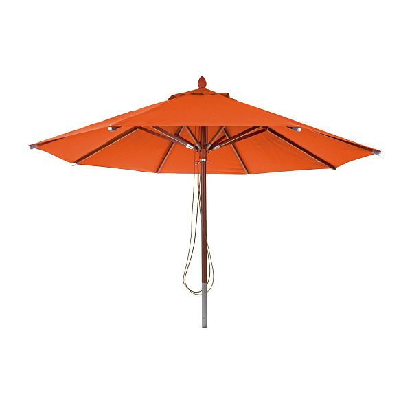 Mendler Gastronomie Holz-Sonnenschirm HWC-C57, Gartenschirm, Polyester/Holz 16kg, rund Ø4m Seilzug stoßsicher, terracotta, 66529