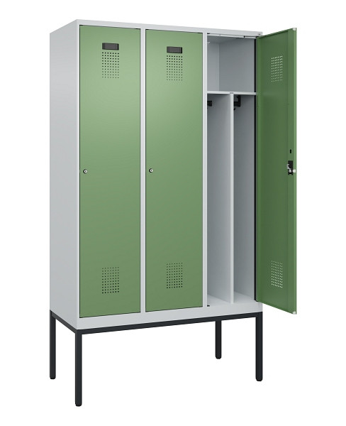 C+P Spind Evolo PLUS, Gestell, 3 Abteile, 2120x1200x500mm, 7035/6011, Verschluss Zylinderschloss, 0490307-32F S10037