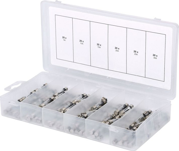 KS Tools Sortiment Glassicherungen, 5-30A, 120-teilig, 970.0270