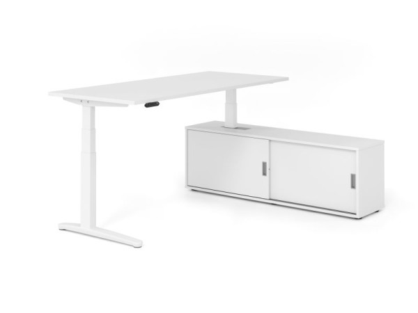 Hammerbacher Schreibtisch XBHM19, 180x80cm, Platte: Weiß, 25mm dick, C-Fuß Gestell Weiß, Höhe: 65 - 129 cm, Ahorn, SB/W/W/W/W, VXBHM19SB/W/W/W/W