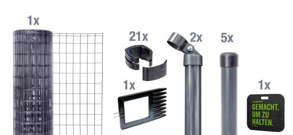 Alberts Fix-Clip Pro als Zaun-Komplettset, zum Einbetonieren mit Kniekissen, anthrazit, Höhe 122 cm, Länge 10 m, 693596