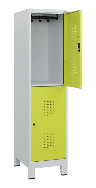C+P Doppelstöckiger Spind Evolo PLUS, Füße, 2 Fächer, 1630x400x500mm, 7035/0024, Zylinderschloss, 0493105-12 S10042