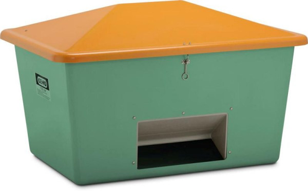 Cemo Streugutbehälter 1100 l, mit Entnahmeöffnung, Behälter grün, Deckel orange, Maße: 163 x 121 x 101 cm, 7442