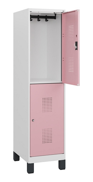 C+P Doppelstöckiger Spind Evolo PLUS, Füße, 2 Fächer, 1630x400x500mm, 9016/3015, Zylinderschloss, 0493105-12 S10046