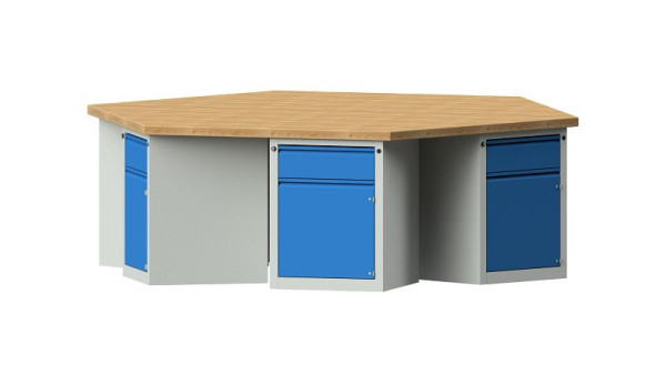 ANKE Werkbänke Gruppenwerkbank, Modell 801 EG, 2700 x 2340 x 850 mm, RAL 7035/5012, BMP 50 mm, 520.300