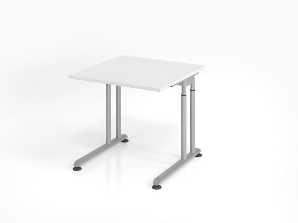 Hammerbacher Schreibtisch ZS08, 80 x 80 cm, Platte: Weiß, 25 mm dick, ABS-Dickkante, Rechteckform, Silber, VZS08/W/S