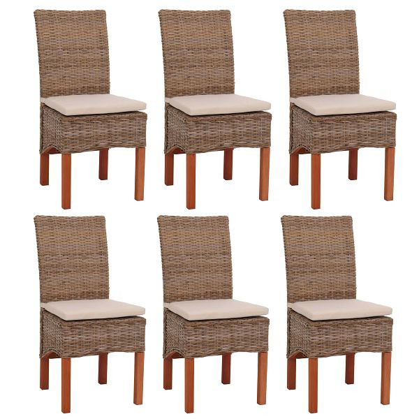 Mendler 6er-Set Esszimmerstuhl Korbstuhl Stuhl M44, Kubu-Rattan, mit Sitzkissen, 12408+12408+12408