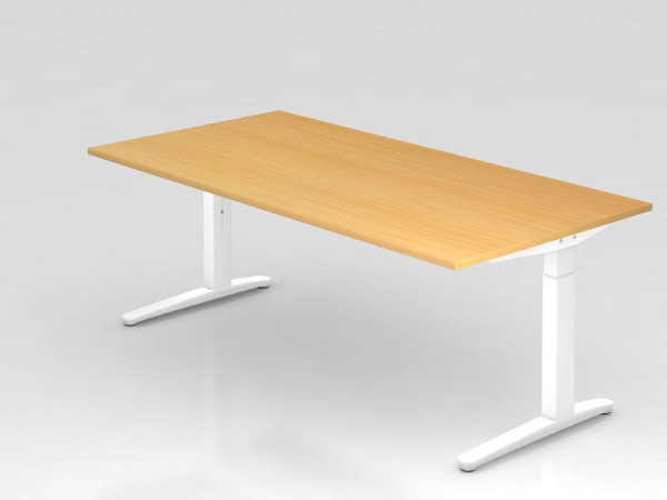 Hammerbacher Schreibtisch C-Fuß 200x100cm Buche/Weiß, Alu-Kufe Weiß, VXB2E/6/WW
