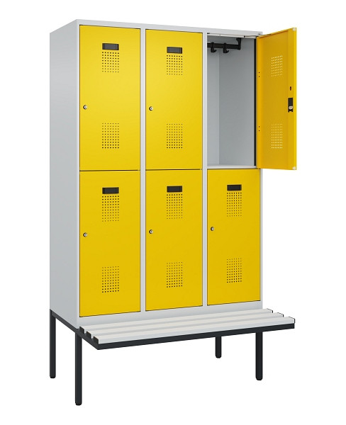 C+P Doppelstock-Spind Evolo PLUS, Bank, 6 Fächer, 2120x1200x815mm, 7035/1023, Zylinderschloss, Sitzfläche Kunststoff, 0493407-32 S10109