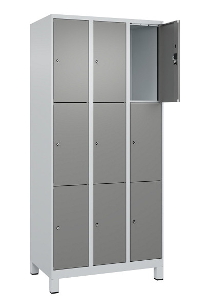 C+P Schließfachschrank Evolo PLUS, mit Füßen, 9 Fächer, 1950x900x500mm, 7035/00, Frontfarbe 0005000 RDS Stahlgrau, 049010-303 S10014