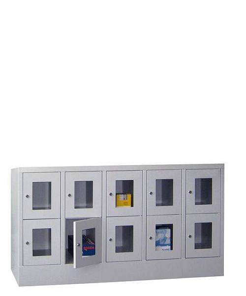 Pavoy Schließfachschrank mit Sockel 855/500/1500, 5b x 2h, Zylinderschloss, Abteilbreite 300, Sichtfenster, 61213-523-091-910515