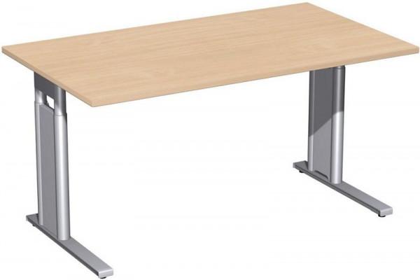 geramöbel Schreibtisch höhenverstellbar, C Fuß Blende optional, 1400x800x680-820, Buche/Silber, N-647145-BS