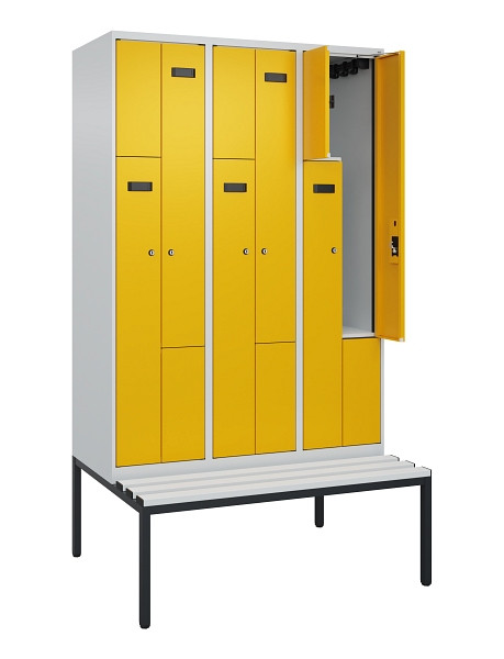C+P Z-Spind Evolo PLUS, Bank, 6 Fächer, 2120x1200x815mm, 7035/1004, Zylinderschloss, Sitzfläche Kunststoff, Sitzbank, 0490537-326 S10075