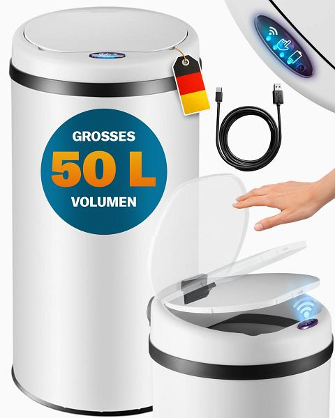 monzana Sensor Mülleimer Weiß Edelstahl 50L, 109763, 4251776910529