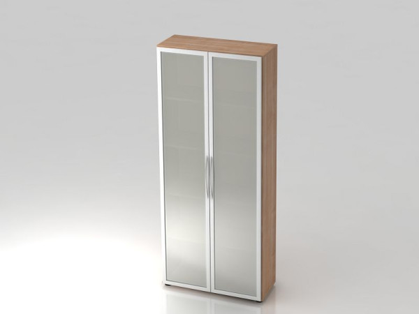 Hammerbacher Glastürenschrank 5OH 34, 6cm tief Bogengriff Nussbaum, 80x34,9x188 cm (BxTxH), V4200/N/S/BM