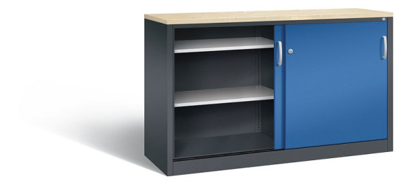 C+P Sideboard mit Schiebetüren Acurado, H1000xB1600xT500mm, Farbe: Schwarzgrau / Enzianblau, Bügelgriff, 2156-00 S10122