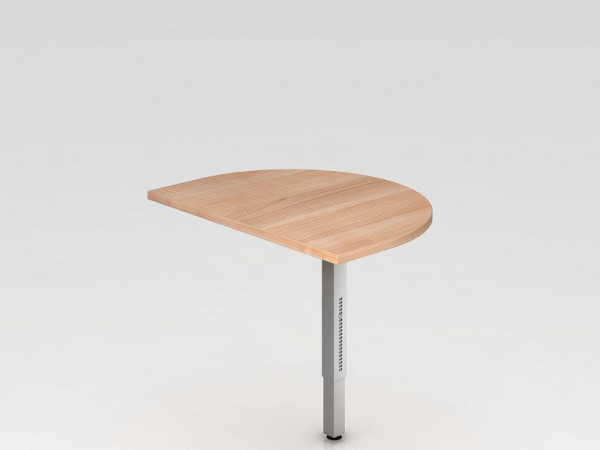Hammerbacher Anbautisch mit Stützfuß eckig 60x80cm Nussbaum/Silber, gerundet zum Anbau an Schreibtisch, VRA60/N/S