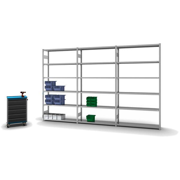 hofe Fachboden-Grundregal, 2500x300x1300 mm, 6 Fachebenen, verzinkt, 175 kg Fachlast, 1000 kg Feldlast, zweiseitige Bedienung, HZG25313AL