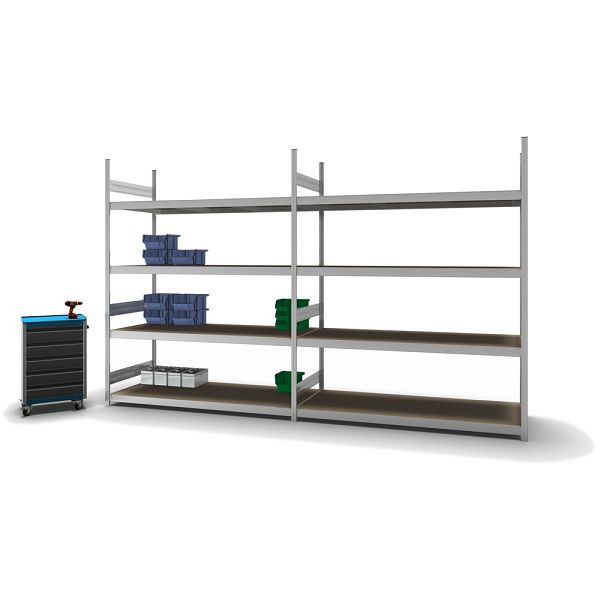 hofe Großfach-Grundregal, 2500x800x2000 mm, 4 Fachebenen, Spanplatte verzinkt, 350 kg Fachlast, 1750 kg Feldlast, zweiseitige Bedienung, GZG25820S
