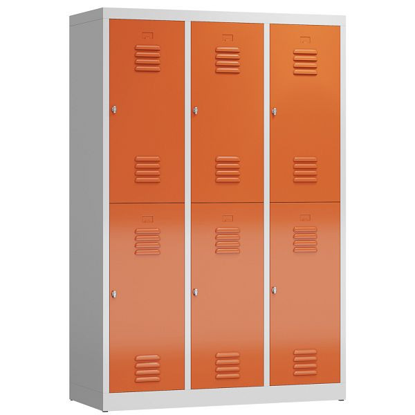 Lüllmann ClassiX Garderobenschrank, 3 Abteile doppelstöckig, 1800 x 1185 x 500 mm, lichtgrau/feuerrot, X-523234