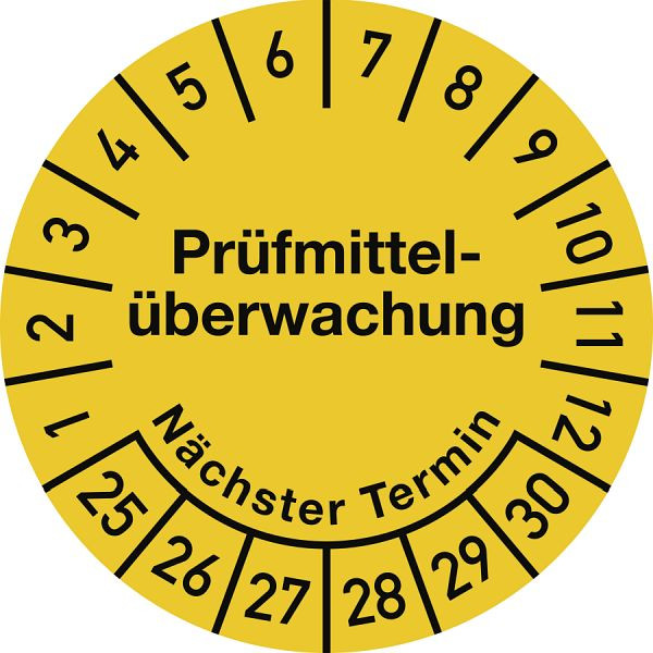 Moedel Prüfplakette Prüfmittelüberwachung 2025-2030, Dokumentenfolie, Ø 30 mm, VE: 10 Stück/Bogen, 106281