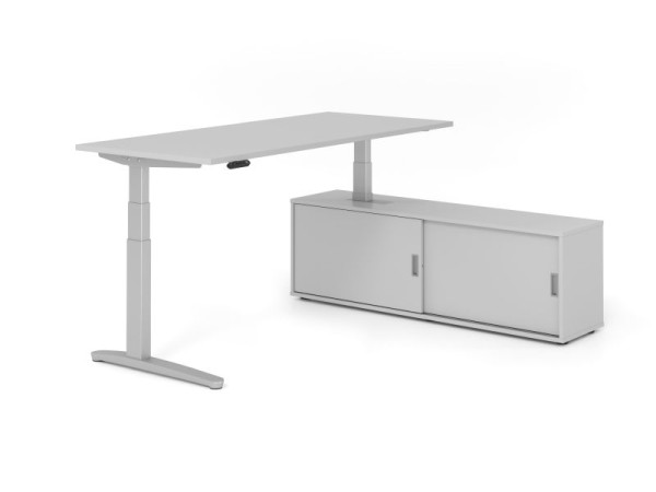 Hammerbacher Schreibtisch XBHM19, 180x80cm, Platte: Grau, 25mm dick, C-Fuß Gestell Silber, Höhe: 65 - 129 cm, Ahorn, SB/5/S/5/5, VXBHM19SB/5/S/5/5