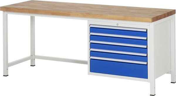 RAU Werkbank Serie 8000 - Modell 8268, B2000 x T700 x H840-1040 mm, Systemunterbau B1995 x T650 x H800-1000 mm, 03-8268A1-207B4H.11