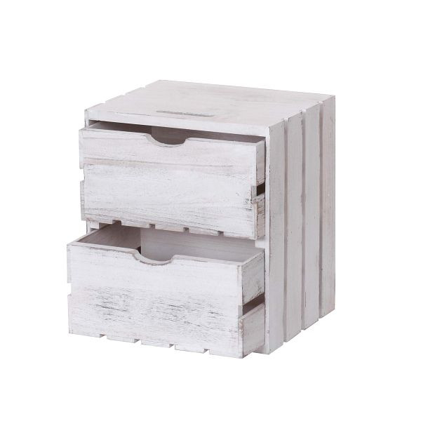 Mendler Kommode HWC-C62, Schubladenkommode Holzkiste, Shabby-Look Vintage, 2 Schubladen 36x32x26cm, weiß, 61516