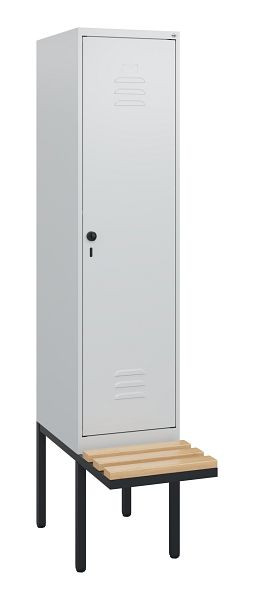 C+P Umkleidespind Classic PLUS, 1950x400x815mm, 7035/7035, Drehriegel, Buche-Sitzleisten, 0800405-12 S10009