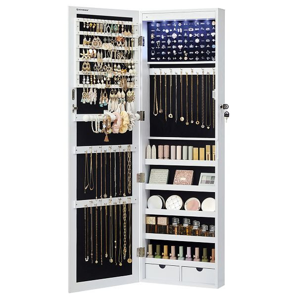 SONGMICS Schmuckschrank, Weiß, 37x10x120 cm, JJC93W