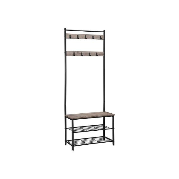 VASAGLE Industriestil Garderobe & Schuhablage, Greige-Schwarz, HSR41MB