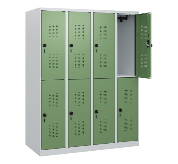 C+P Doppelstöckiger Spind Evolo PLUS, 8 Fächer, 1530x1200x500mm, 7035/6011, Drehriegel, 0493005-40 S10010