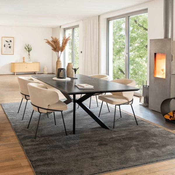 HOME DELUXE Essgruppe Eckig AVENCIA inklusive Sternfuß 200x120 cm Dark Oak 4 Stühle AMARA Samt Beige, 59194